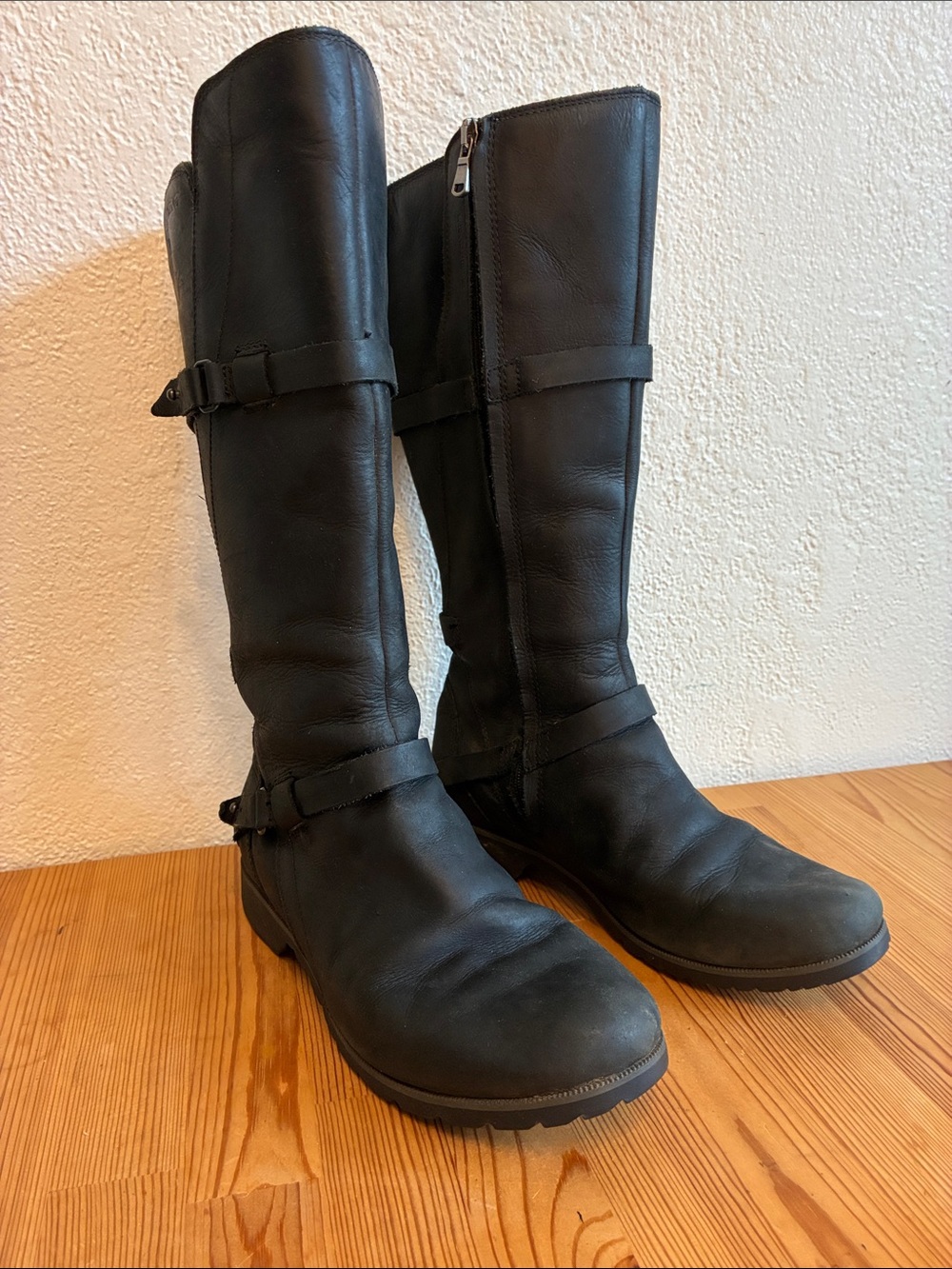 Black Teva Waterproof Leather Knee-High Women's Boots